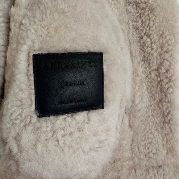 NWT AllSaints Silver Lorel Shearling Jacket Medium – Metallic Luxe Statement - Picture 12 of 15